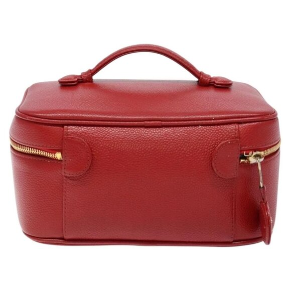 CHANEL Vanity COCO Mark Cosmetic Pouch Grained Calf Skin Red Gold CC Auth 141426 - Picture 3 of 16